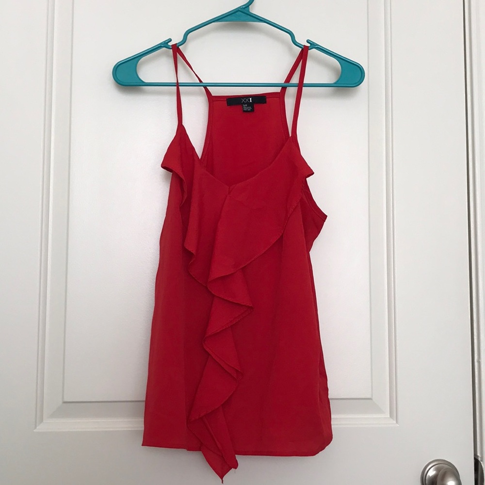 Red ruffle top